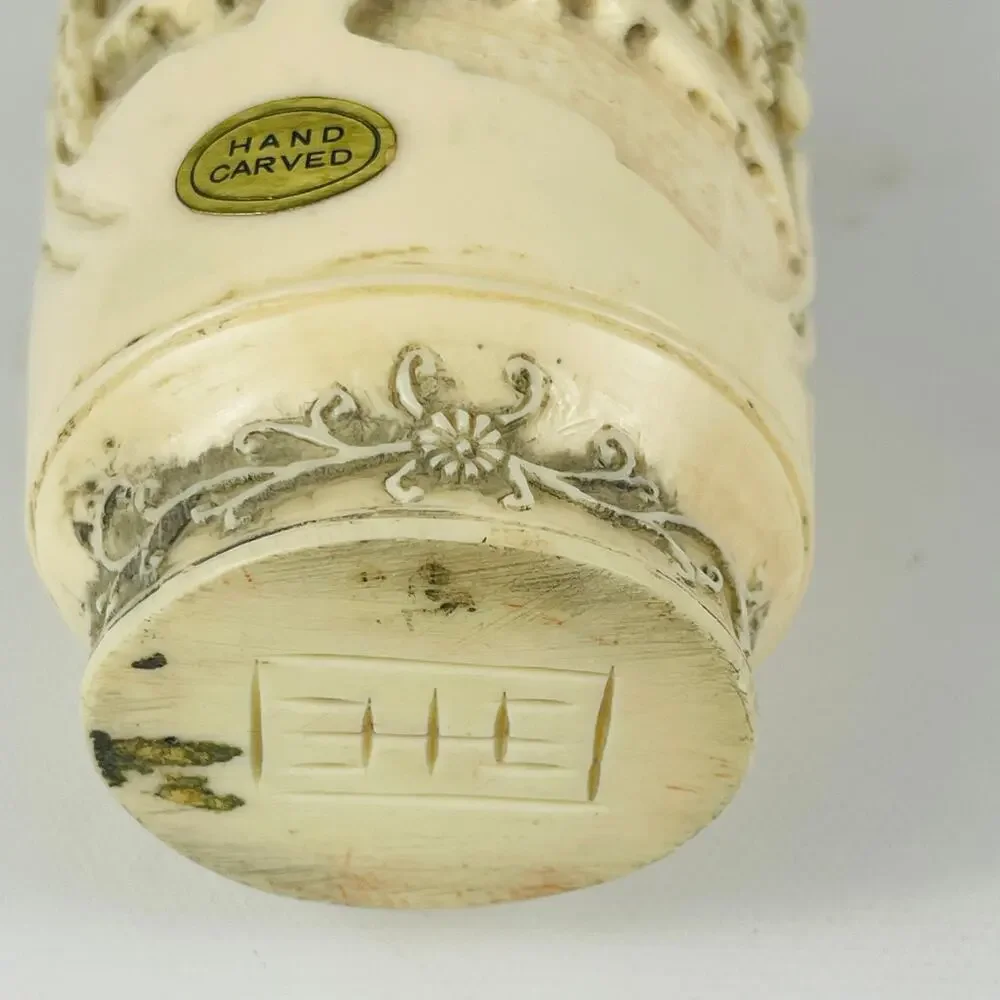 Vintage Ornate Chinese Hand Carved Composite Resin Decorative Vase with Lid
